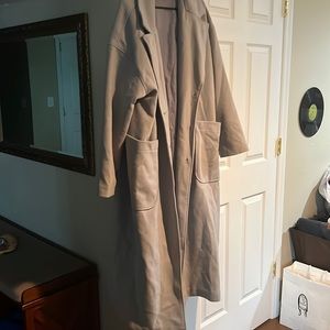 light gray/blue trench coat